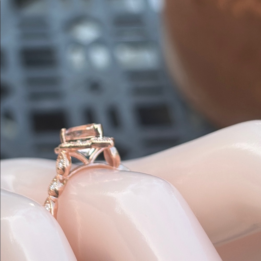 Pear Cut 1.25 tcw Morganite & Diamond Ring 14k Rose GP Sterling Silver Size 7 - Picture 5 of 13
